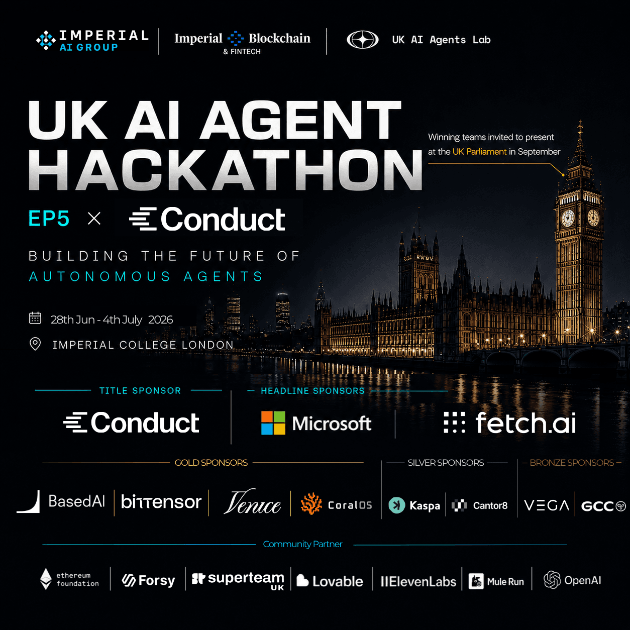 UK AI Agent Hack EP.5 × Conduct — 28 June to 4 July 2026 at Imperial College London